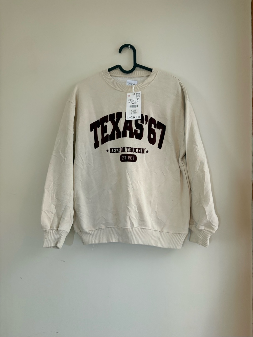 Zara Cream 'Texas '67' Graphic Crewneck Sweatshirt NWT Size 11/12